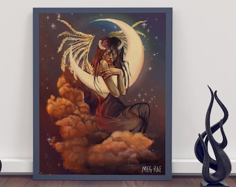 Nyx and the Night Dark Art Print 14" x 11" - Creepy Magical Occult Mythology Woman Portrait, Creepy night scene, goth home decor