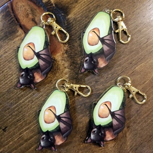 Fruit Bat Eating Avocado Acrylic Keychain - Double Sided Cute Animal Keychain Accessory Phone Key Charm