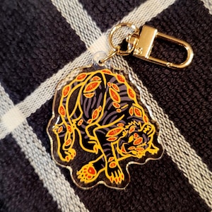 Year of the Tiger Plague Eyes Acrylic Keychain - Double Sided Oddities and Curiosities Illustration Big Cat Design, Tiger Stripes Eyes
