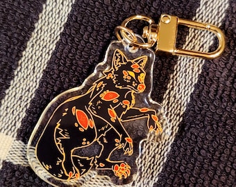 Year of the Dog Plague Eyes Acrylic Keychain - Double Sided Oddities and Curiosities Illustration Big Cat Design, Canine Eye Eldritch Horror