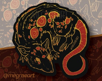 Year of the Rat Sticker - Gold Foil Mirror Vinyl Sticker Decal Oddities and Curiosities Illustration Design, Rat Drawing