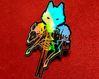 PREDATOR Deer and Wolf Holographic Foil Sticker  - Cryptid Drawing, 90's holo monster art, Creepy Werewolf Doe Drawing, Horror Prey