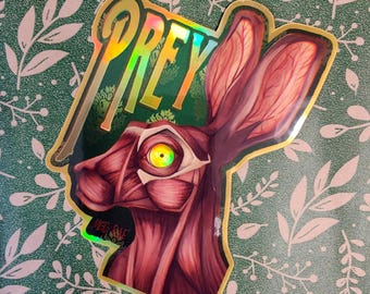 Prey Hare Scientific Illustration Sticker - Gold Rainbow Holo Vinyl Sticker, Vulture Culture Oddites Rabbit Anatomy Specimen Decal