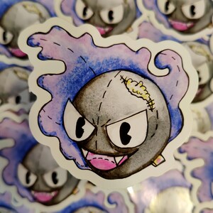 Ghastly Plush Pokemon Sticker - Kawaii Cartoon Cat Vinyl Sticker Decal, Ghost Pokemon Drawing