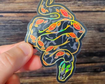 Year of the Snake Sticker - Gold Rainbow Holographic Vinyl Sticker Decal Oddities and Curiosities Illustration Design, Serpent Drawing