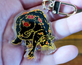 Plague Eyes Cat Acrylic Keychain - Double Sided Oddities and Curiosities Illustration Design, Kitty Drawing Creepy Eldritch Artwork