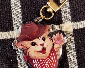 MEOWDY Cowboy Cat Acrylic Keychain - Double Sided Charm, Country Girl Gift, Cute Cowboy Hat Wearing Kitty, Funny Southern Charm
