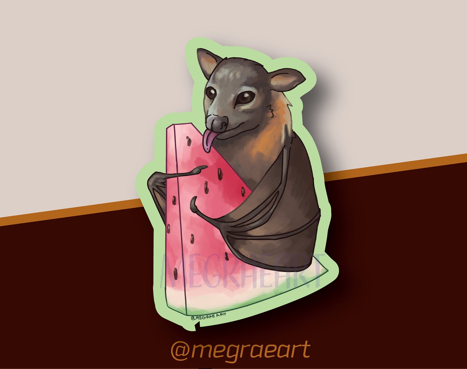Fruit Bat Eating Watermelon and Avocado Printed Stickers Etsy España