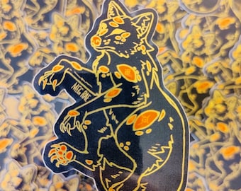 Plague Eyes Wolf Sticker - Gold Foil Mirror Vinyl Sticker Decal Oddities Creepy Eyes Illustration Design, Wolf Drawing