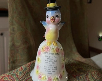 Dinner is Served! This Adorable Collectible Bluebird Bell with Fab Top Hat and Anthropomorphic Face!