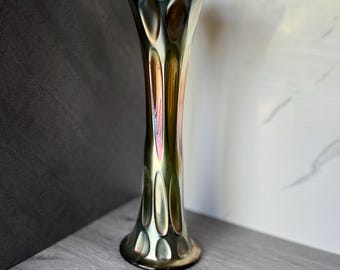Fenton Carnival Glass Swung Vase, Thumbprint Pattern, Emerald Iridescence