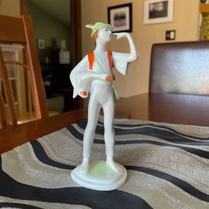Art Deco Farm Boy Figure in Hollohaza Porcelain from Hungary