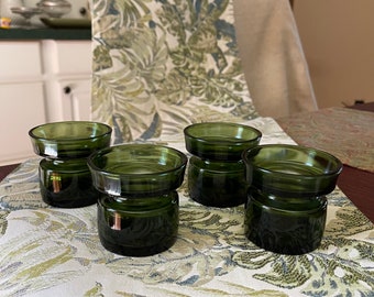 Dansk Design Danish Candle Votives in Dark Olive Green Glass, Set of Four, Midcentury