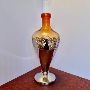 Art Deco Farber Bros. Krome Kraft Amber Glass Decanter – Cambridge Glass with Chrome Base