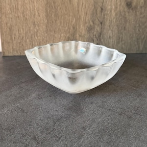 Lalique Crystal Frosted and Clear Troika Scalloped Dish –– Heavy, Beautifully Designed, Small and Signed
