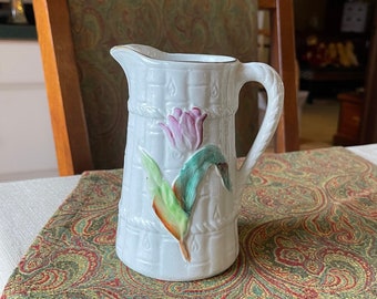 Ironstone Pitcher, Excellent Kitchen Accent, Farmhouse, Victorian Home, Beautifully Decorated, Hand Colored