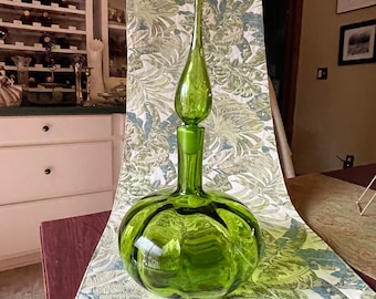 Vintage Blenko Joel Myers Olive Green Optic Decanter – Mid-Century Modern 6530S