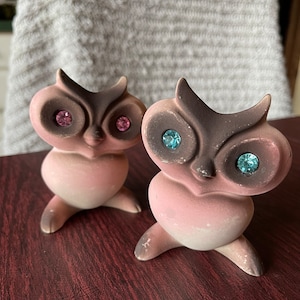 Napco Twinning Owls – Blue and Pink Rhinestone Eyes