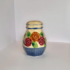 Japan Sugar Shaker – Vintage Floral Relief Pottery, 5” Tall