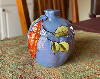 Pomegranate Shaped Covered Bowl in Lusterware, Hand Painted, Japan, Amazing Colors!