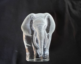 Viking Handmade Glass Elephant Clear / Frosted Glass Figure, Paperweight, Bookend
