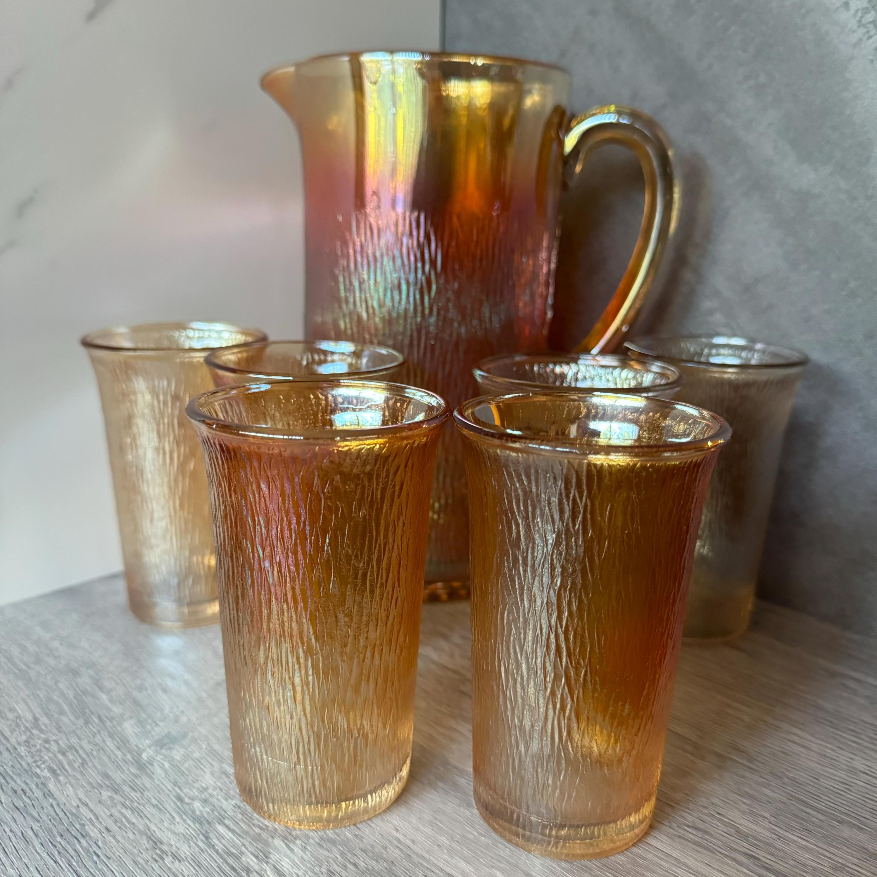 Vintage Carnival Glass Water Set - Etsy