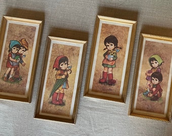 Fantastic Framed Set of Four Vintage 70s Little Kids by Bev, Litho Print by Scafa-Tornabene Art NY