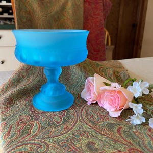 Indiana Glass Frosted Kings Crown Thumbprint Compote in Frosted Aqua - We got the Blues!