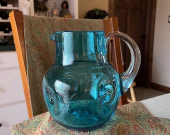 Bischoff Glass 311-1 Decorative Teal / Turquoise Blue Pitcher – A Gorgeous Piece of Glass