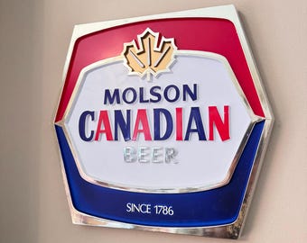 Vintage Molson Canadian Beer Sign – Retro 1970s/80s Bar Advertising – Man Cave Garage Pub Decor – 3D Molded Plastic Brewery Sign