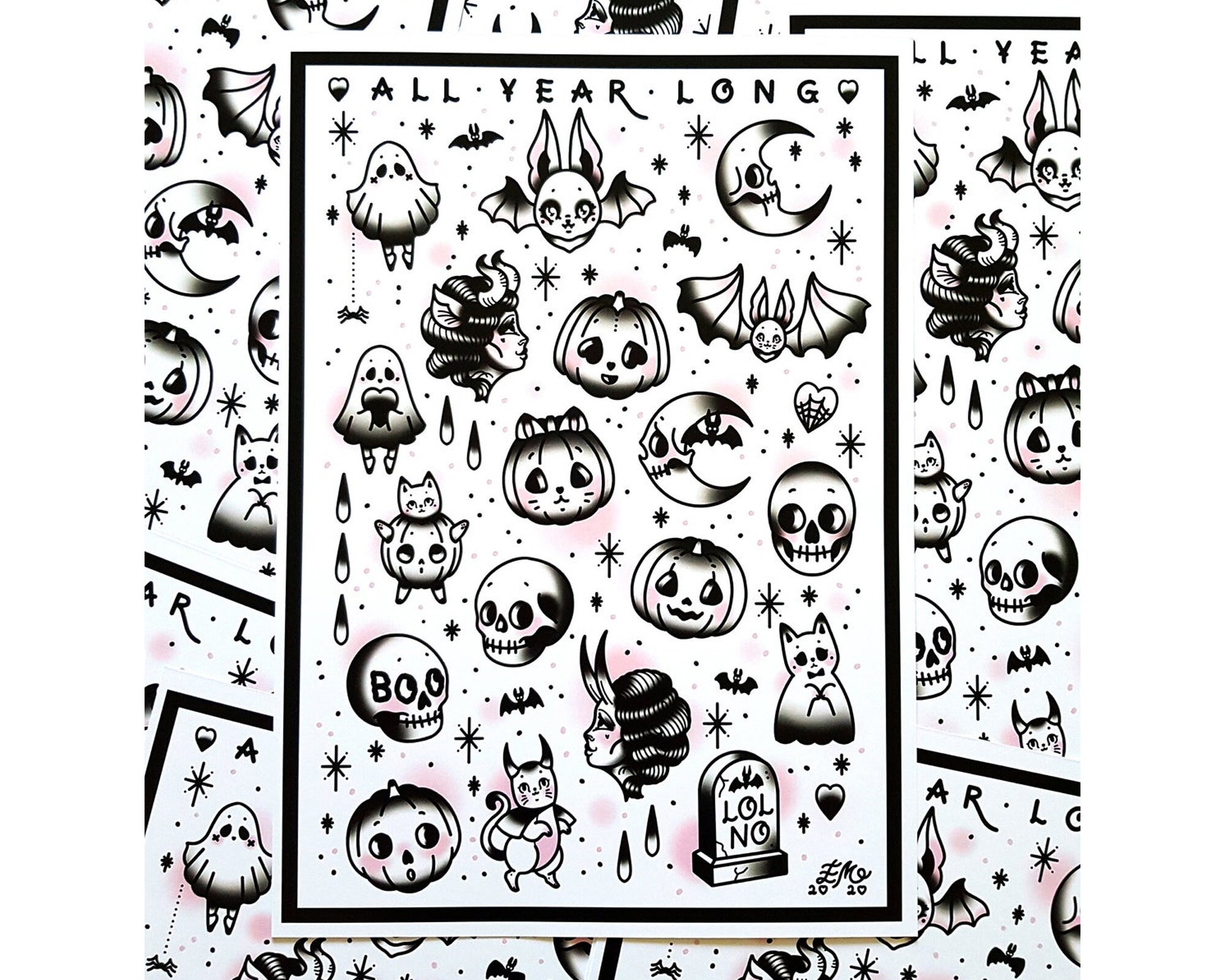 Halloween Tattoo Flash Near Me 2022 Halloween Fillers Classic Cute Tradition Traditional Tattoo Etsy India