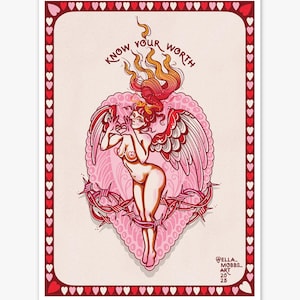 Know Your Worth Limited Edition Neo Traditional Tattoo Flash Print by Ella Mobbs Creep Heart Art