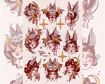 Bat Ladies by Ella Mobbs Creep Heart Tattoo Art Flash Traditional