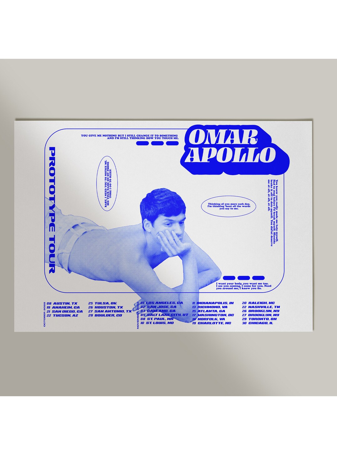 Omar Apollo Prototype Tour Poster, Omar Apollo Evergreen Poster, Omar Apollo Lyric Poster