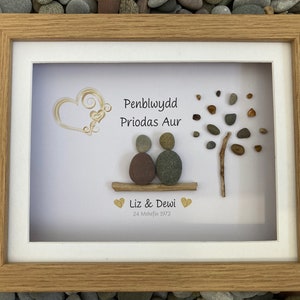 Penblwydd Priodas Hapus pebble art. Welsh language pebble art, anniversary pebble art