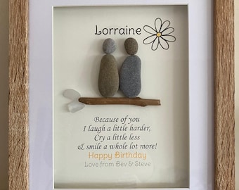 Birthday pebble art. Personalised pebble picture for special birthday. Friends birthday.