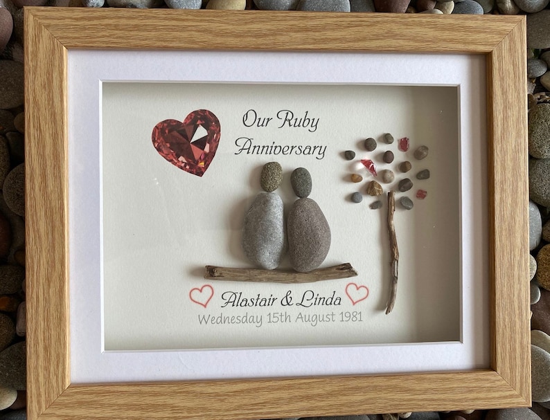 Anniversary pebble art: 10x8 Golden Anniversary, tin anniversary, silver anniversary. Special anniversary gift. Personalised pebble picture imagem 8