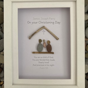 Christening gifts, personalised Christening pebble art