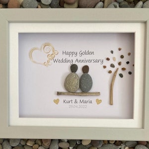 Anniversary pebble art: 10x8 Golden Anniversary, tin anniversary, silver anniversary. Special anniversary gift. Personalised pebble picture imagem 3