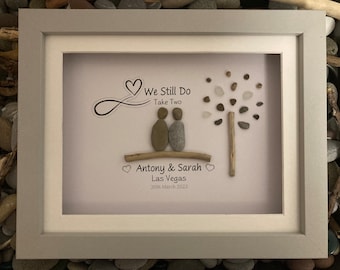 Renewal of Wedding vows gift. Personalised pebble art with infinity heart design