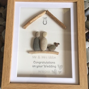 Wedding pebble art. Pebble couple personalised quote & pets!