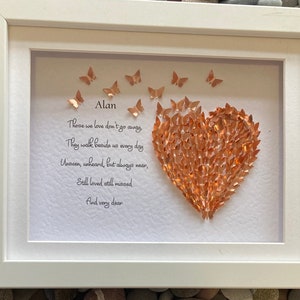 Loss of a loved one butterfly gift, framed and personalised picture