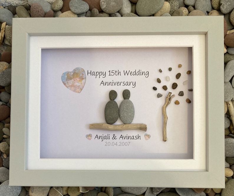 Anniversary pebble art: 10x8 Golden Anniversary, tin anniversary, silver anniversary. Special anniversary gift. Personalised pebble picture imagem 4