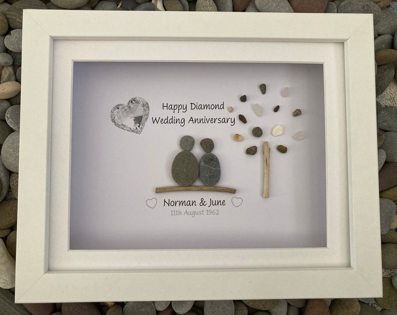 Anniversary pebble art: 10x8 Golden Anniversary, tin anniversary, silver anniversary. Special anniversary gift. Personalised pebble picture imagem 10