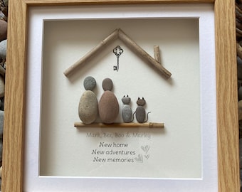 Pebble art New home. 10x8” Personalised pebble picture, moving or new home gift