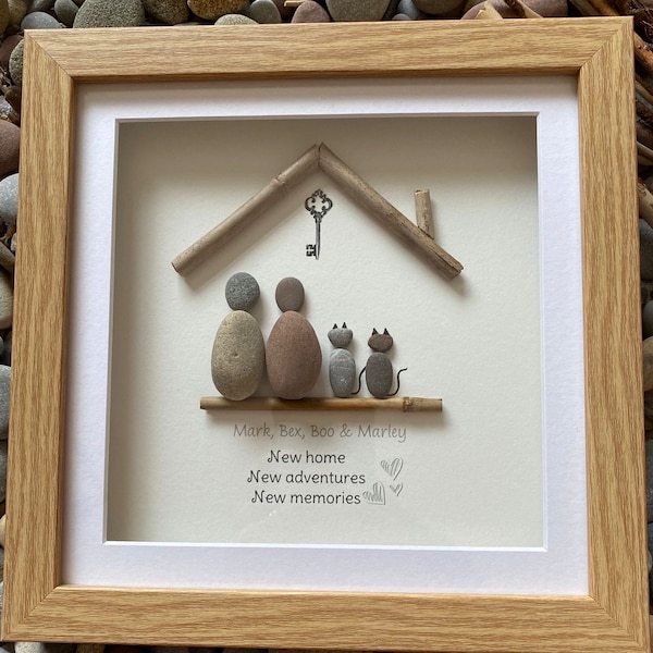 Pebble art New home. 10x8” Personalised pebble picture, moving or new home gift
