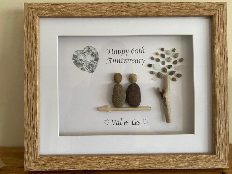 Anniversary pebble art: 10x8 Golden Anniversary, tin anniversary, silver anniversary. Special anniversary gift. Personalised pebble picture imagem 9