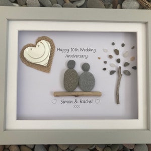 Anniversary pebble art: 10x8 Golden Anniversary, tin anniversary, silver anniversary. Special anniversary gift. Personalised pebble picture imagem 5