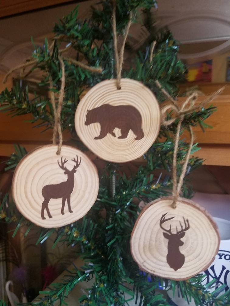 Set of 3 RUSTIC hunting ornaments Christmas tree ornaments | Etsy