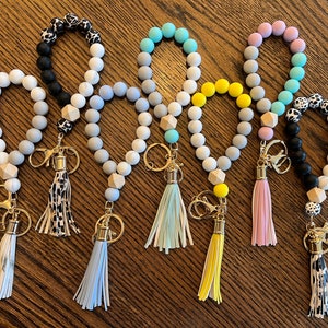 Boho keychain | Ready to Ship | Beaded Silicone Wristlet | Bangle | Cow | Leopard | Trendy | Teen |